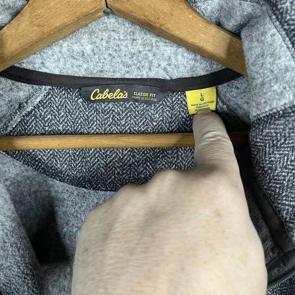 Cabela's Men's L Classic Gray Herringbone 1/4 Zip Fleece Casual Outdoors Golf - Picture 5 of 11